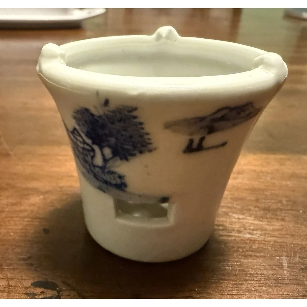 Vintage Chinese Blue and White Pottery Tea Strainer
